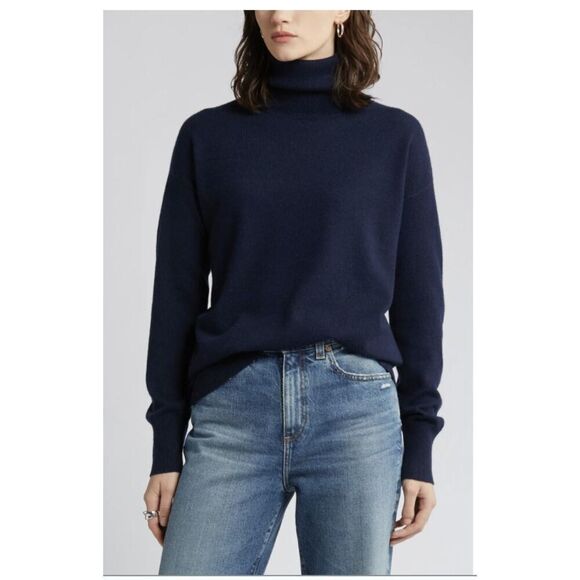 NEW Women's Nordstrom Turtleneck Cashmere Sweater in Black Size XLarge - Picture 1 of 7